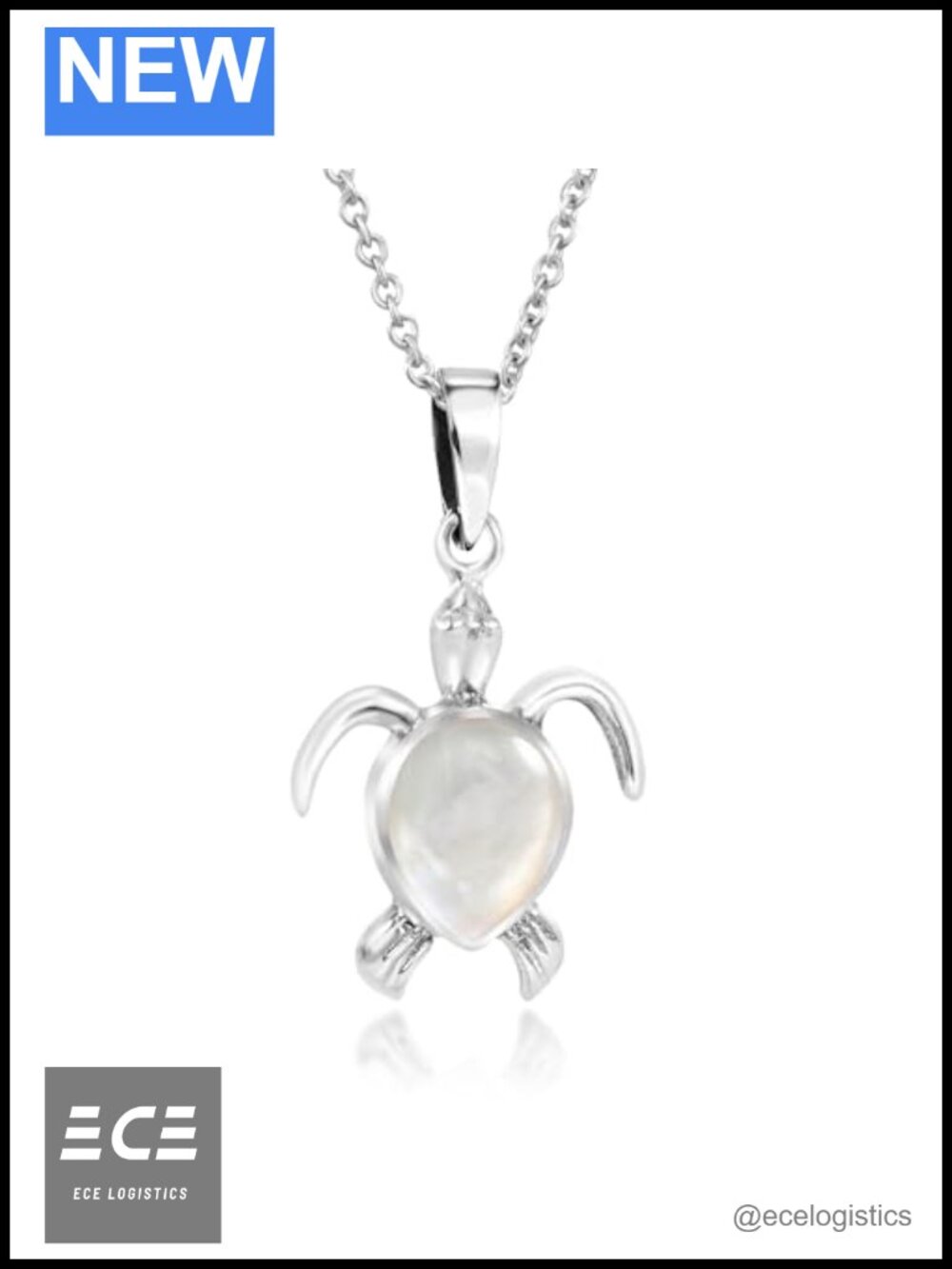 Sterling Silver Sea Turtle Mother of Pearl Pendant Necklace